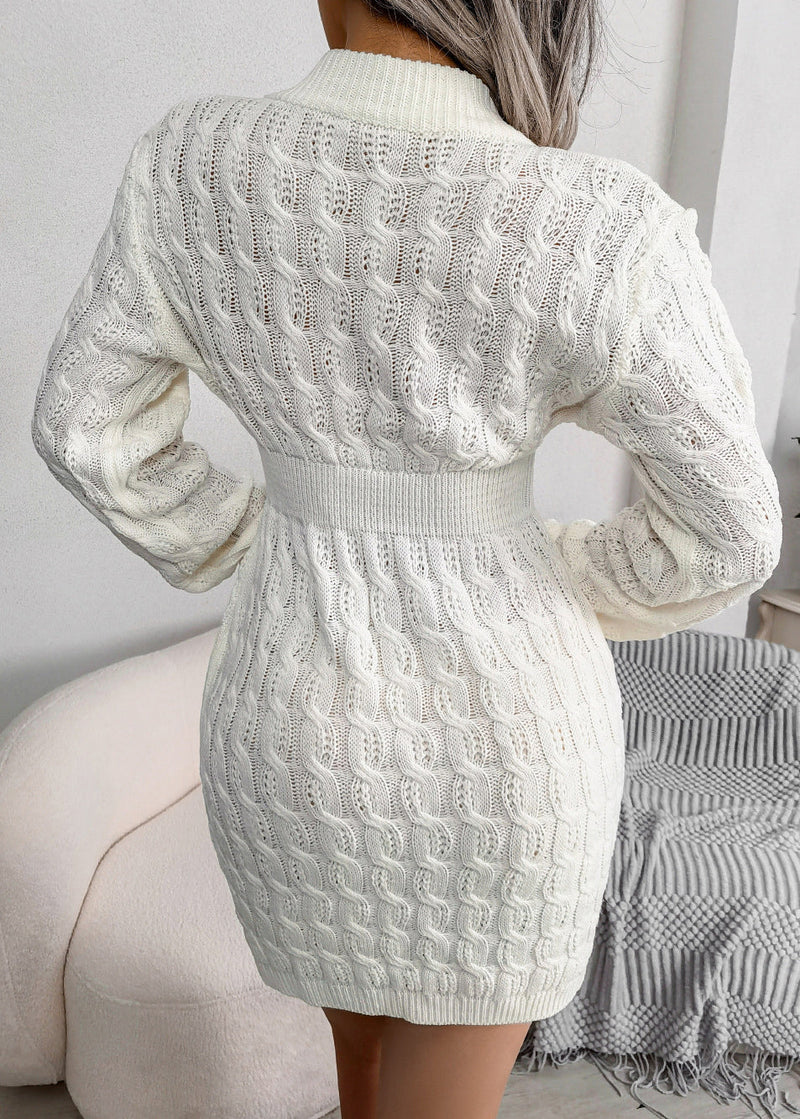 White O Neck Slim Fit Knit Sweater Dress Fall