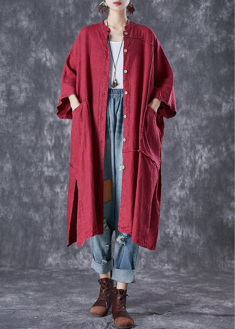 Mulberry Oversized Patchwork Side Open Linen Long Cardigan Summer