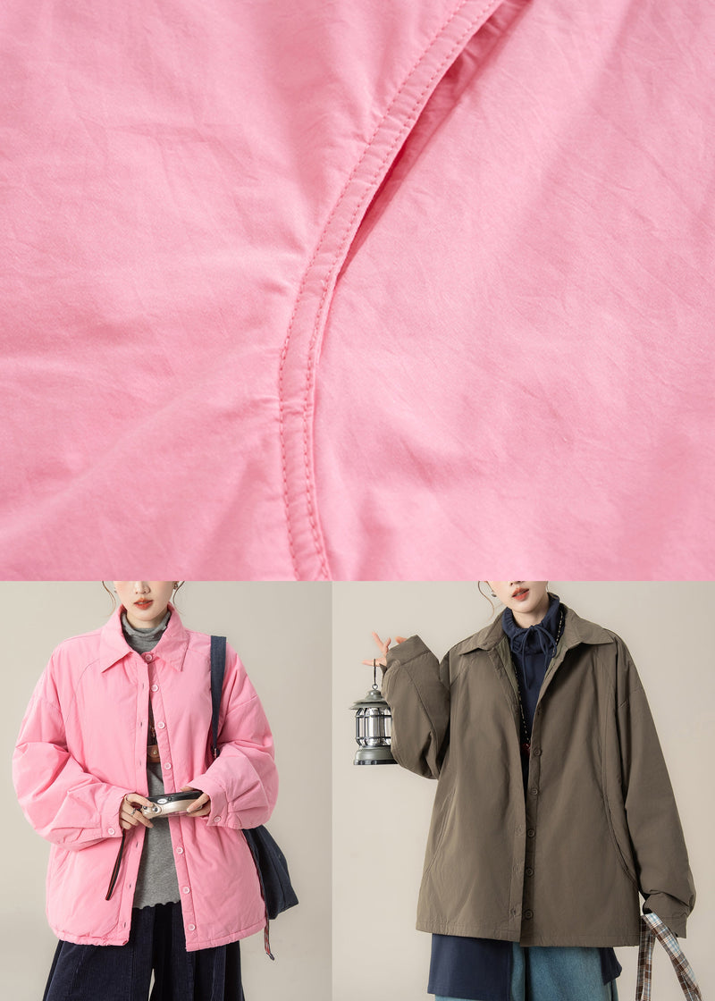 Pink Peter Pan Collar Pockets Cotton Filled Shirts Coats Winter