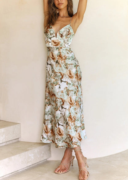 Backless Print Cotton Spaghetti Strap Dresses Summer