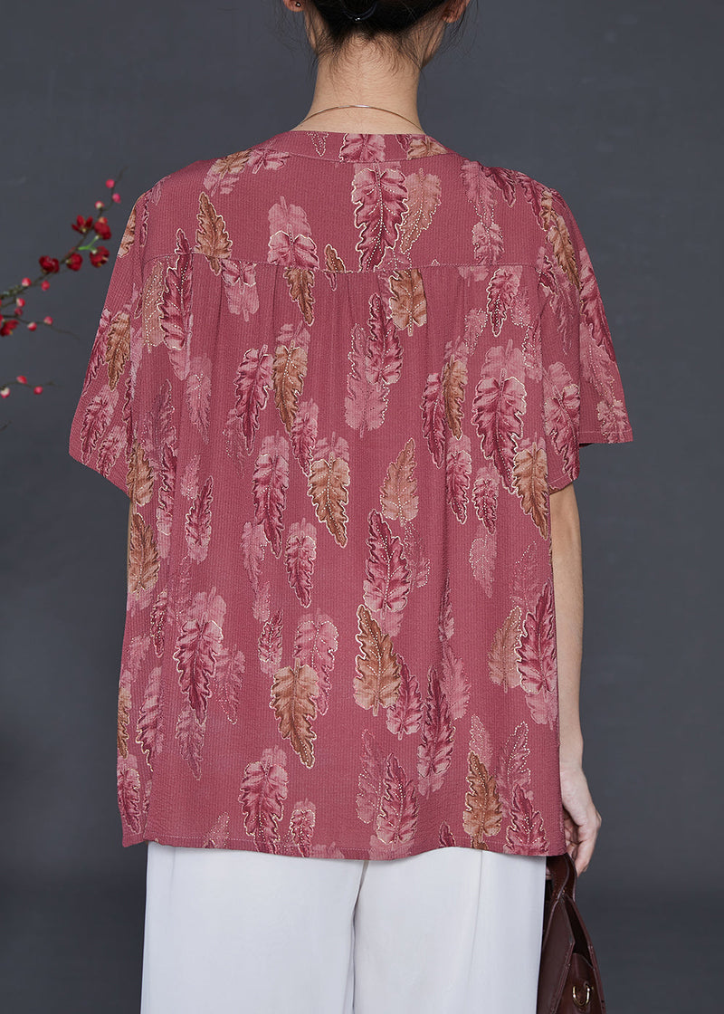 Brick Red Oversized Print Silk Shirt Summer