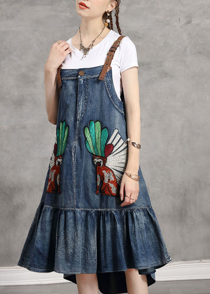 Blue Print Low High Design Spaghetti Strap Sundress Sleeveless