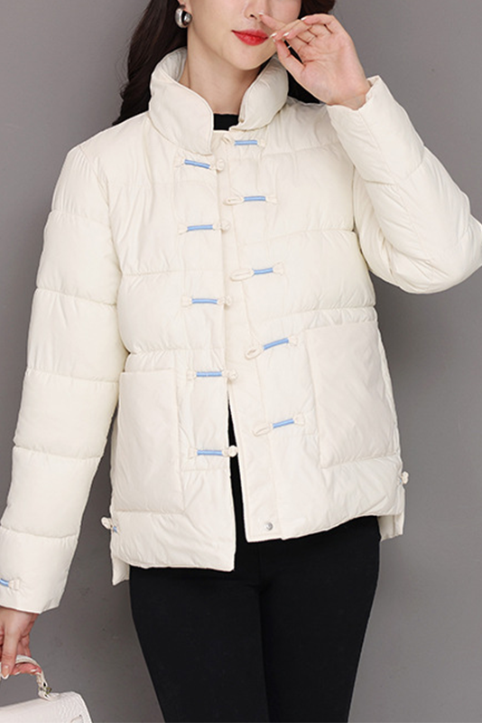 Winter Buckle Stand Collar Down Loose Thick Down Jacket
