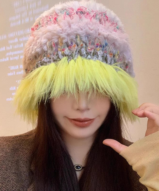Autumn and Winter Korean Handmade Edition Yellow Knit Bucket Hat