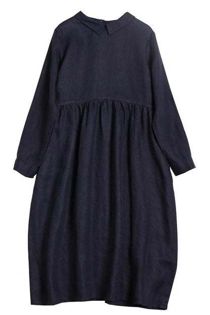 Linen Color Doll Collar Long Sleeves Dress