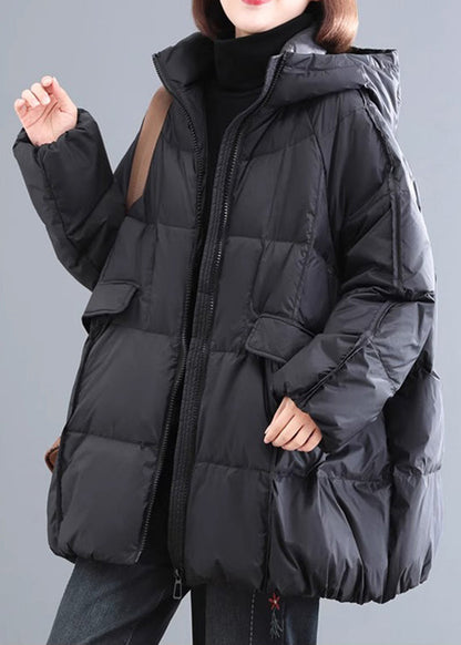Green Zippered Pockets Plaid Thick Hooded Parka Winter
