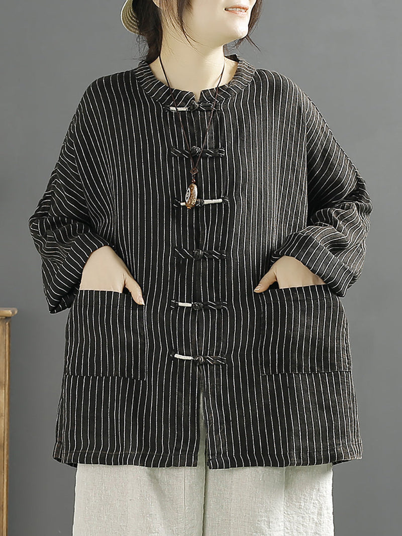 Spring Stripe Loose Linen Cotton Shirt