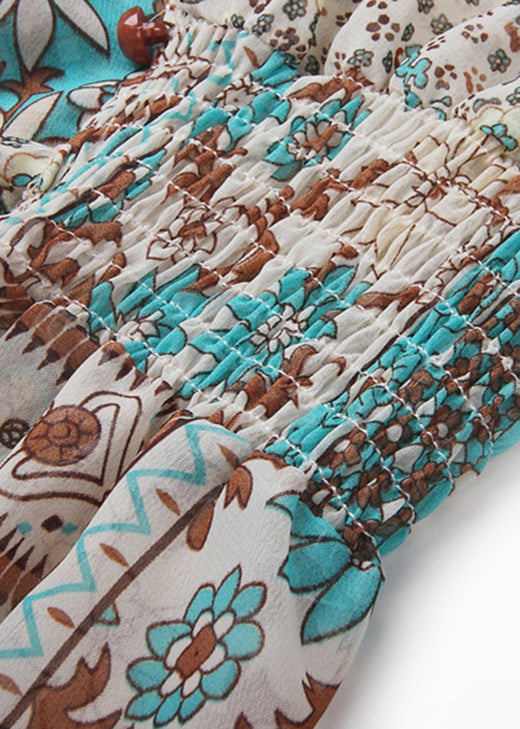 V Neck Print Tassel Chiffon Long Dresses Spring