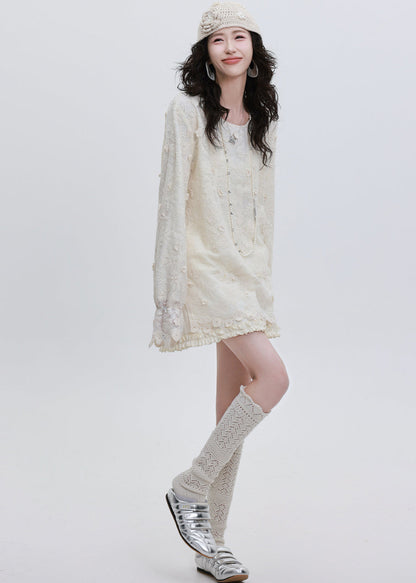 Classy White Embroidered Lace Blouse Tops Spring