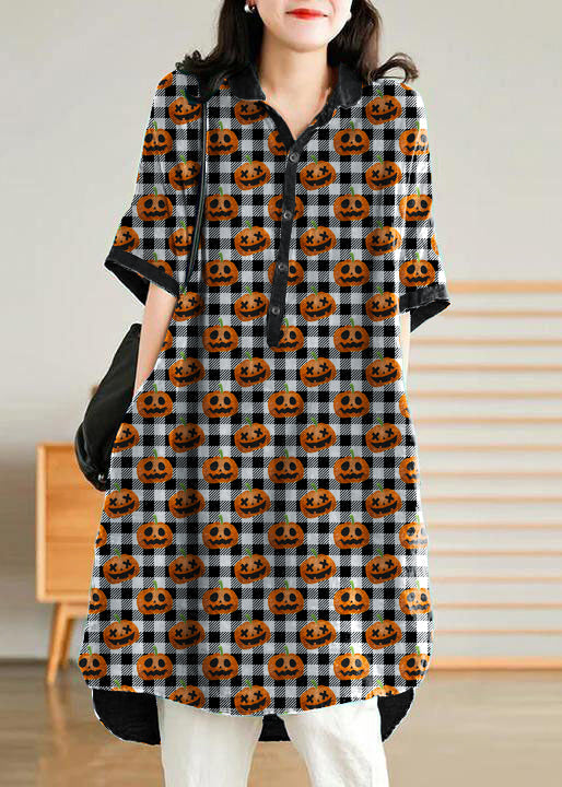 Jade Orange Stripes Polka Dots Linen Linen Shirt Dress
