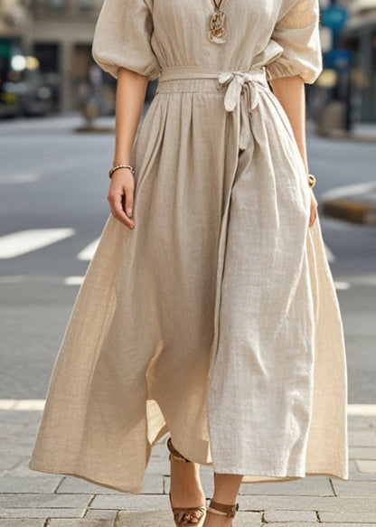 Apricot Tie Waist Exra Large Hem Cotton Dress Summer