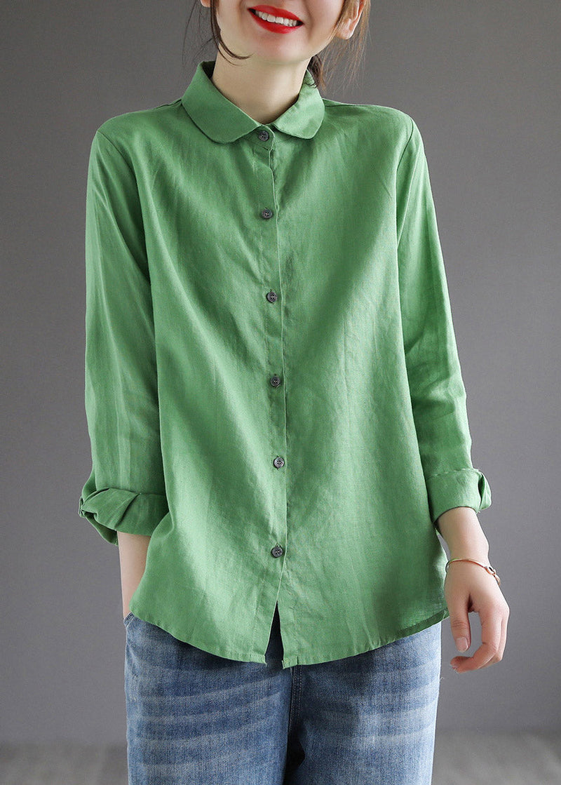 Green Peter Pan Collar Shirt Long Sleeve