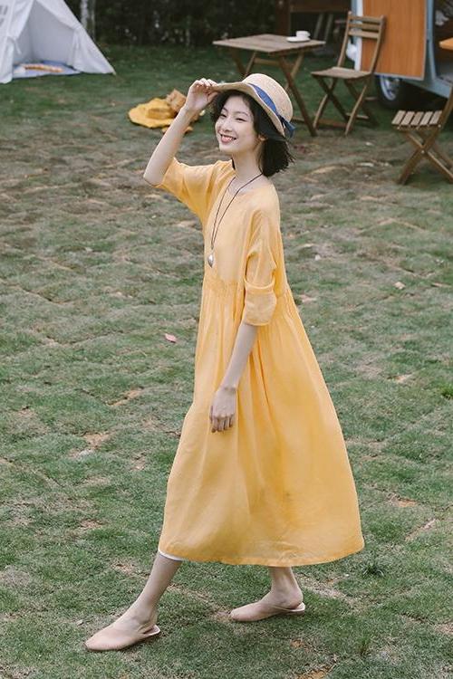 Summer Thin Linen Loose Dresses Outfits