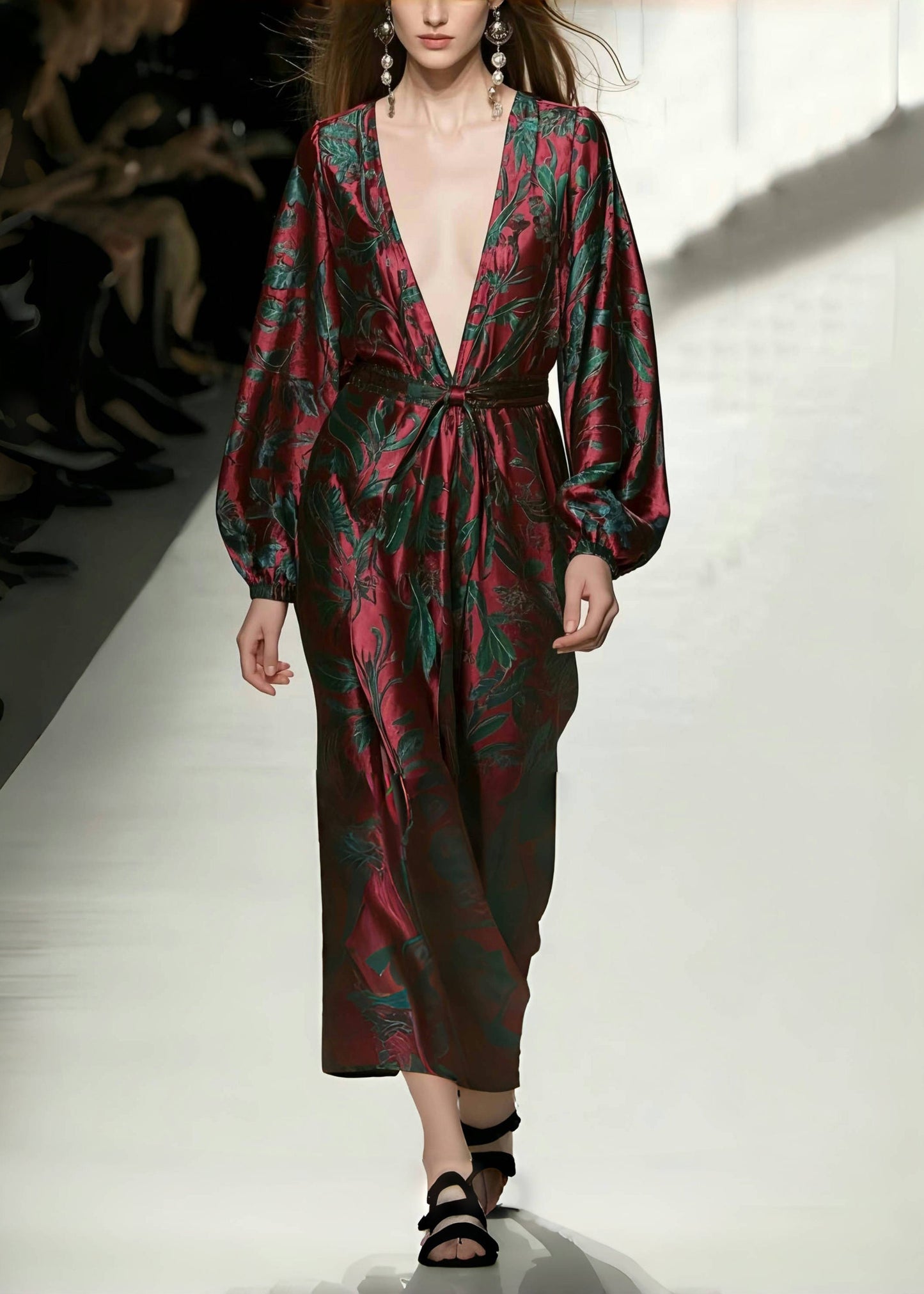 Mulberry V Neck Print Silk Vacation Dresses Spring