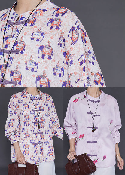 Purple Linen Shirts Chinese Button Summer