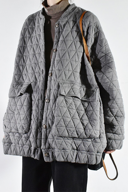 Winter Retro Rhombus Plaid Cotton Coat