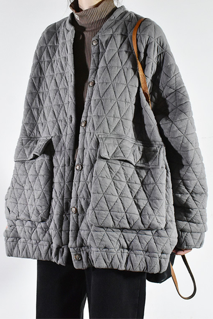 Winter Retro Rhombus Plaid Cotton Coat