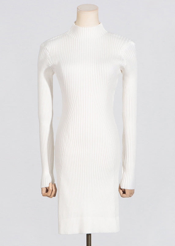 New Slim Fit White O Neck Knit Dress Fall