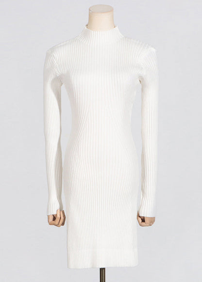 New Slim Fit White O Neck Knit Dress Fall
