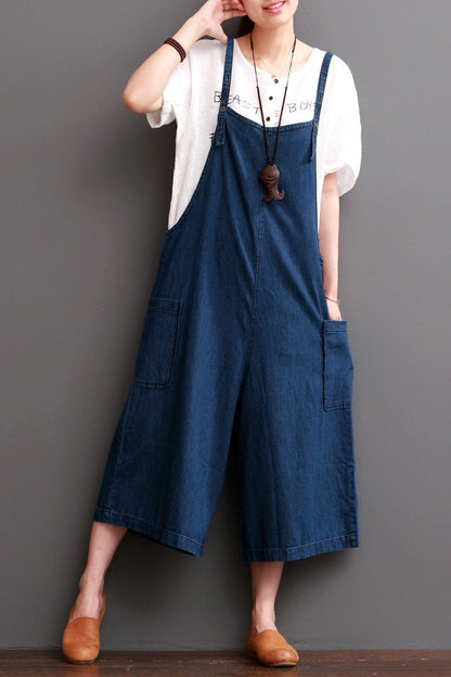 Cowboy Blue Causel Loose Overalls Big Pocket Trousers Outfits