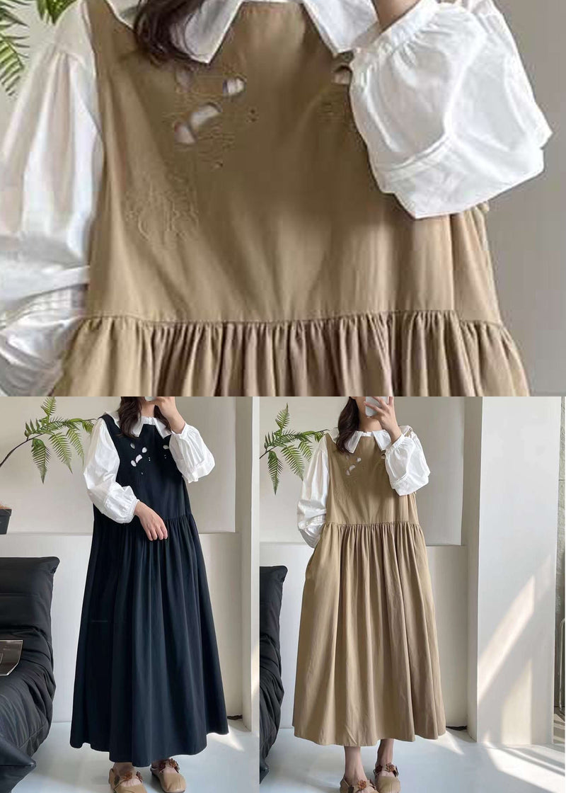 Khaki Hollow Out Long Dress Sleeveless