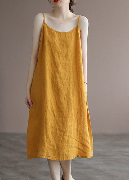 Brief Yellow Slash Neck Spaghetti Strap Dress Sleeveless