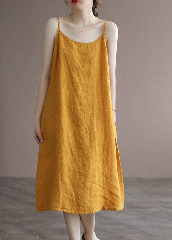 Brief Yellow Slash Neck Spaghetti Strap Dress Sleeveless