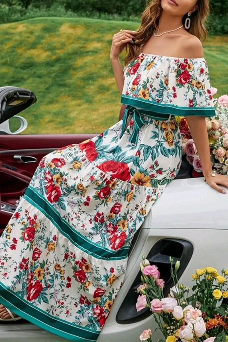 Frenulum Off the Shoulder Printed Dresses
