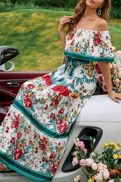 Frenulum Off the Shoulder Printed Dresses