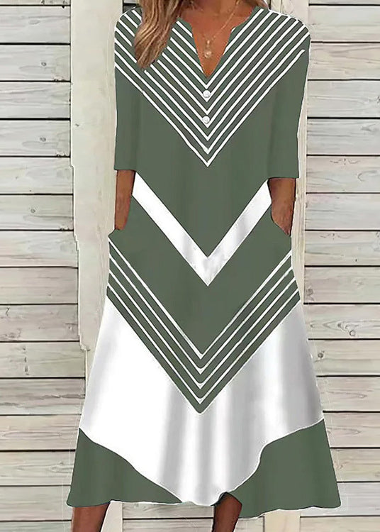 Black V Neck Striped Cotton Long Dresses Summer