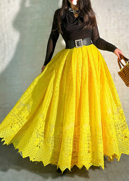 Art Yellow Embroidered Exra Large Hem Tulle Party Skirt Spring