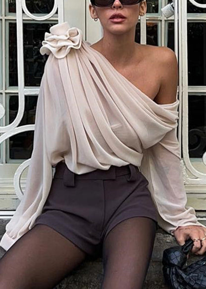 Apricot Cold Shoulder Tulle Top Spring