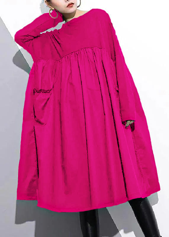 Cinched O Neck Cotton Clothes for Tutorials Purple Dresses