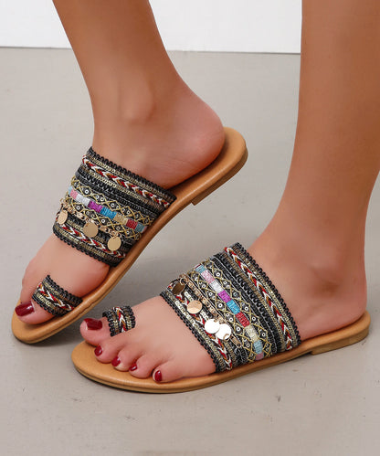 Splicing Slippers Shoes Green Linen Fabric