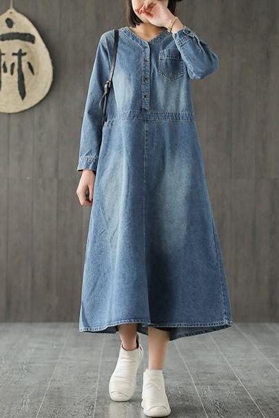 Loose Blue Denim Dresses Cowboy Outfits