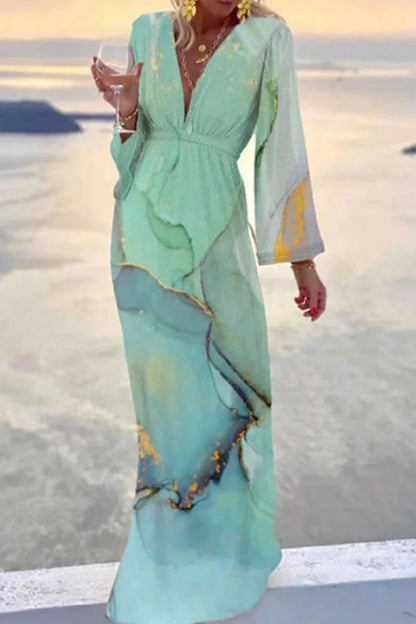 Check Her Stories Marble Print Party/vacation Dress