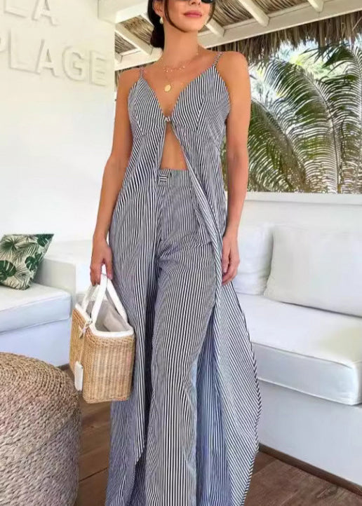 Summer New Fashionable Printed Spaghetti Strap Top and Pants Suit