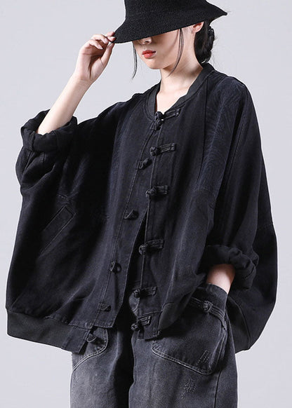 Art Blue O-neck Patchwork Bat Wing Sleeve Print Fall Coat