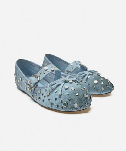 Original Design Blue Rivet Buckle Strap Splicing Flat Feet Shoes