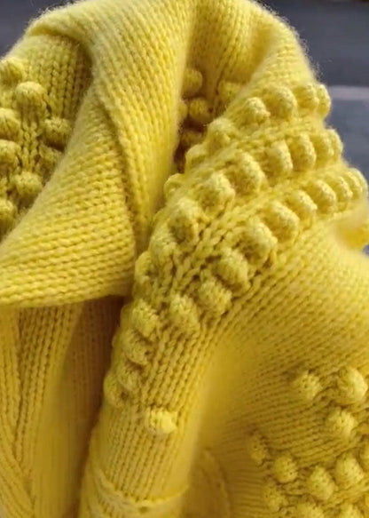 Yellow O Neck Button Knit Sweaters Coat Fall