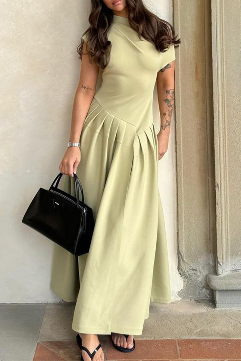 Street Color Ruched Irregular Oblique Collar Sleeveless Dresses(3 Colors)