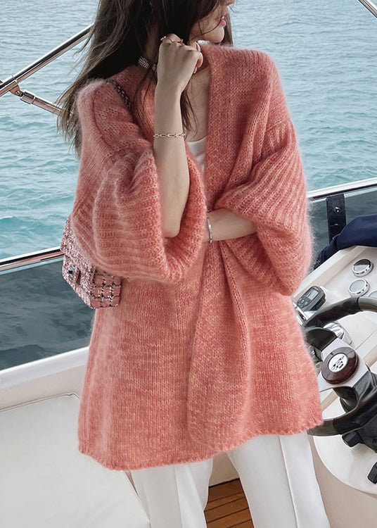 French Cozy Pomelo Red Woolen Cardigans Fall