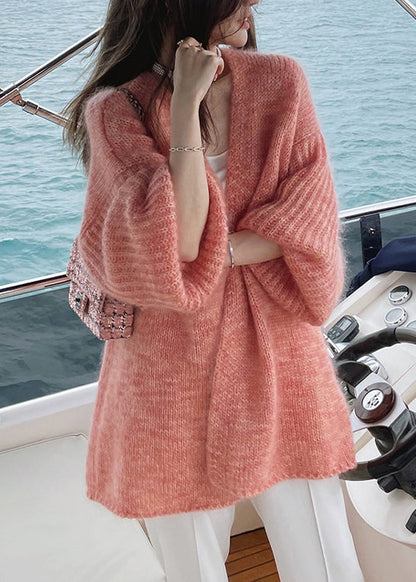 French Cozy Pomelo Red Woolen Cardigans Fall