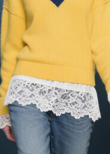Yellow V Neck Warm Knitted Tops Winter