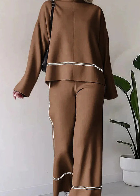 Loose Green O Neck Striped Knit Two Pieces Set Spring