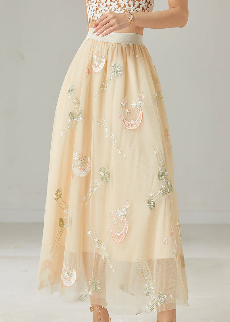 Apricot Original Design Embroidered Tulle Skirt Summer