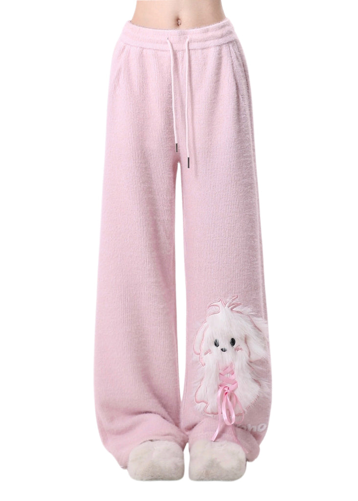 Pink Dog Fluffy Straight Pants Spring