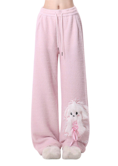 Pink Dog Fluffy Straight Pants Spring