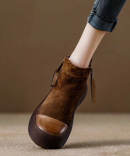 Zippered Splicing Platform Boots Khaki Suede