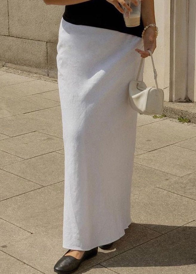 Simple White After Open High Waist Linen Skirts Summer
